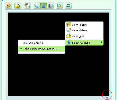 ICQ Webcam: Right click and select Fake Webcam Source